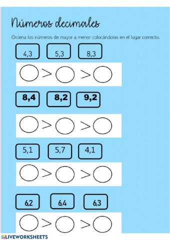 Ordenar números decimales