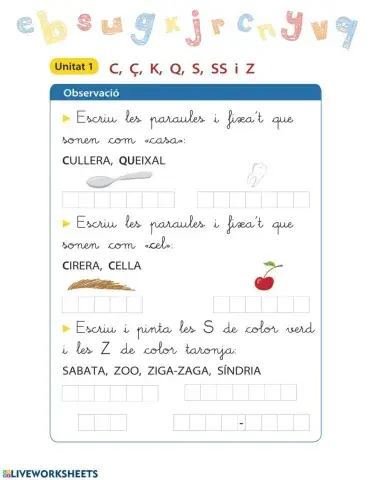 C, qu, k, s, ss, ç, z