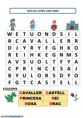SOPA DE LLETRES SANT JORDI AMB PARAULES