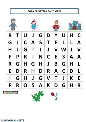 SOPA DE LLETRES SANT JORDI AMB DIBUIXOS