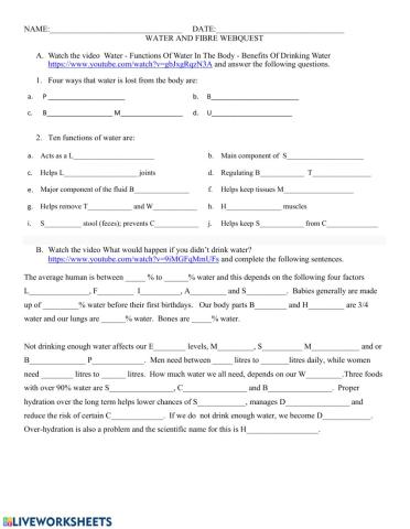 Water and fiber webquest