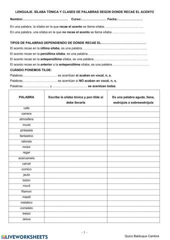 Clasificar palabras según el acento