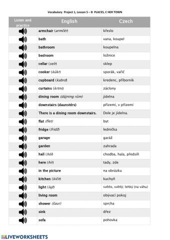 Slovní zásoba Project 1, 5B,C
