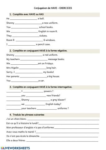 Exercices HAVE au présent