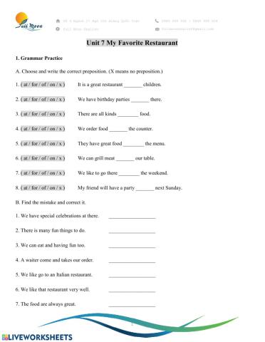 Unit 7-My favorite restaurant