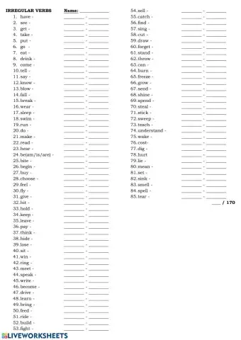 Irregular Verbs - 3 forms 85 verbs