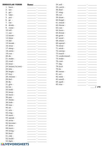 Irregular Verbs - 3 forms 85 verbs