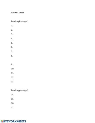 Reading answer sheet Lesson 5