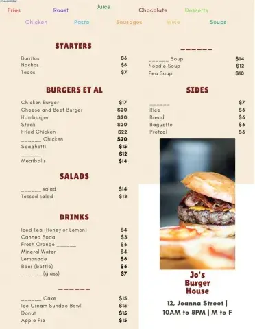 Restaurant Menu Drag and Drop exercise