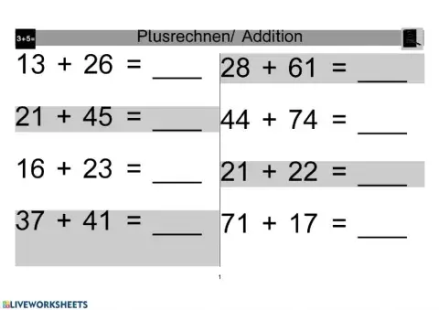 Addition Zahlenraum 200