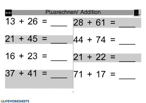 Addition Zahlenraum 200