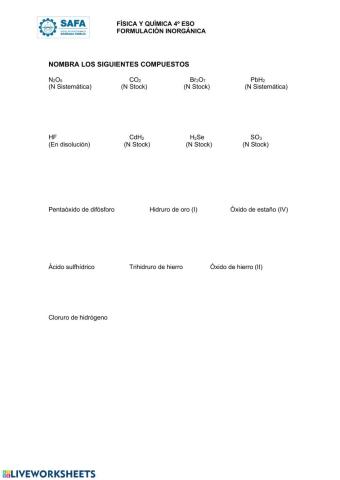 Ejercicios óxidos, hidruros e hidrácidos