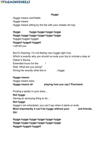 Hygge Lyric Sheet