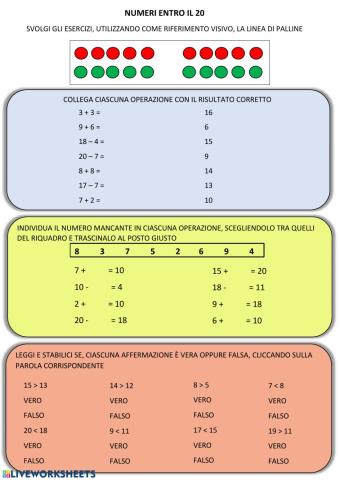 Esercizi con i numeri entro il 20