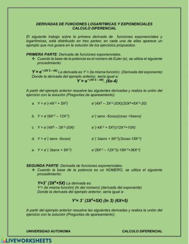 Derivadas funciones exponenciales y logaritmicas