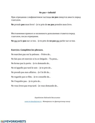 Négation (ne pas) devant infinitif