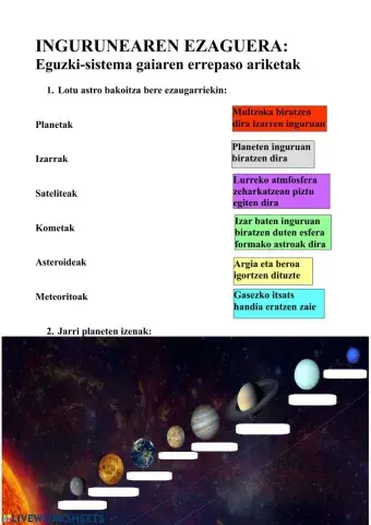 Eguzki-sistema errepaso ariketak