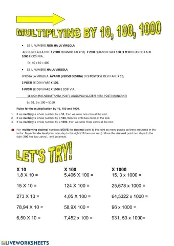 Multiplying by 10,100,1000