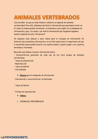 Información animales vertebrados