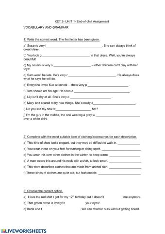 KET 2- Unit 1 Assignment