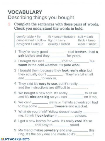 Describing things you bought