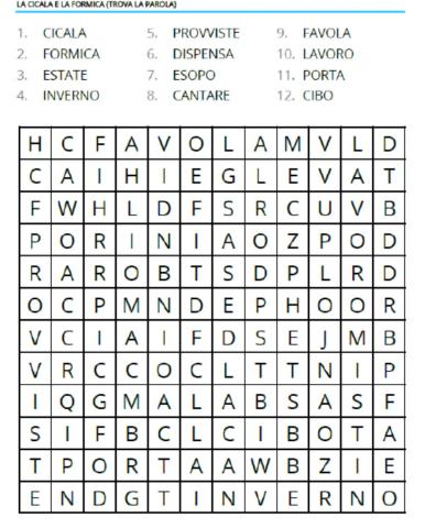Wordsearch cicala formica
