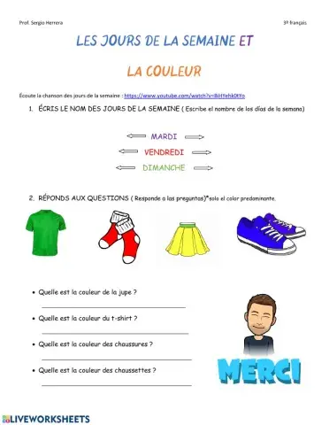 Jours de la semaine et couleurs