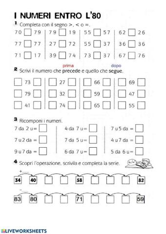 Numeri fino all'80