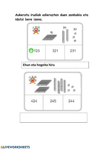 Zenbakien izenak (100 eta 1000 artean)