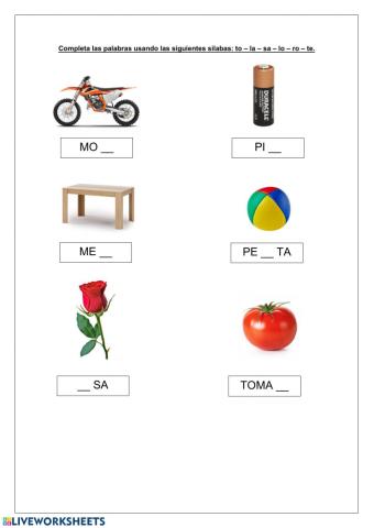 Completar palabras infantil