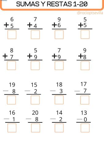 Sumas y restas números hasta el 20