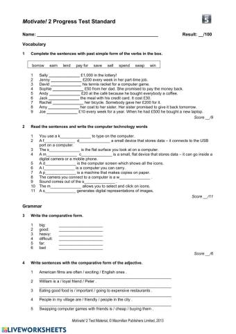 Motivate! 2 Progress Test Standard Unit 5