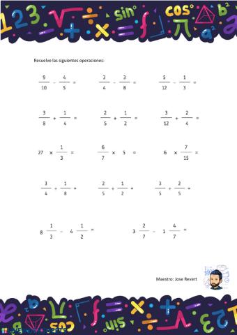 Operaciones fracciones y números mixtos