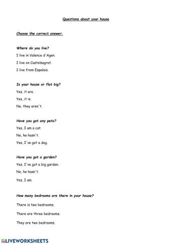 Questions about your house QCM1