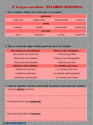 Palabras sinónimas.