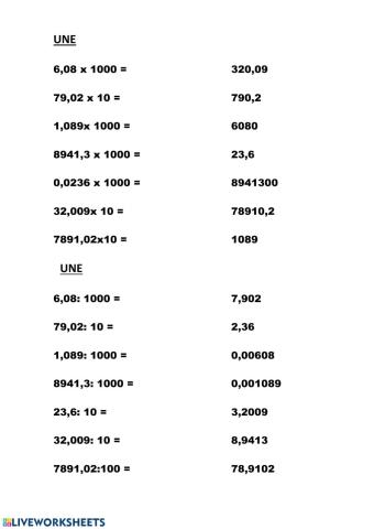 Operaciones con la unidad seguida de ceros