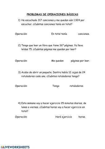 Problemas de suma, resta y multiplicación