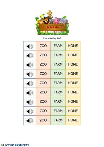 Animals - Where do they live?