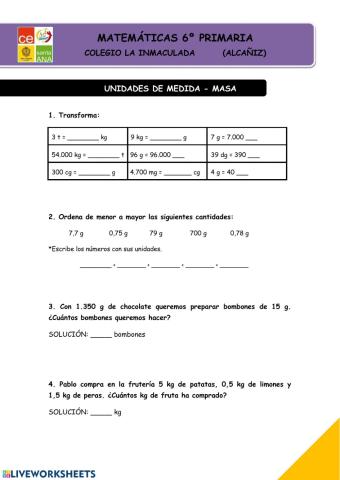 Unidades de medida - masa