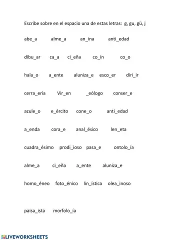 Ortografía uso de la g, j, y gü