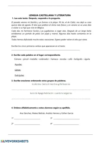 Repaso de las unidades 1 y 2 de lengua