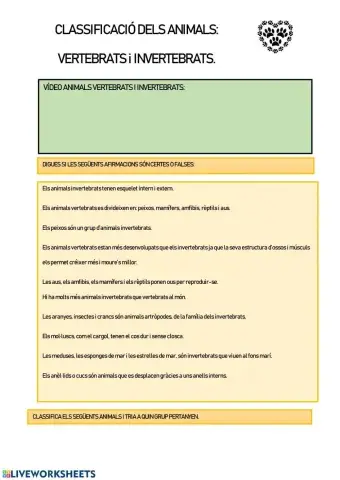 ACTIVITAT-ANIMALSVERTEBRATS-INVERTEBRATS