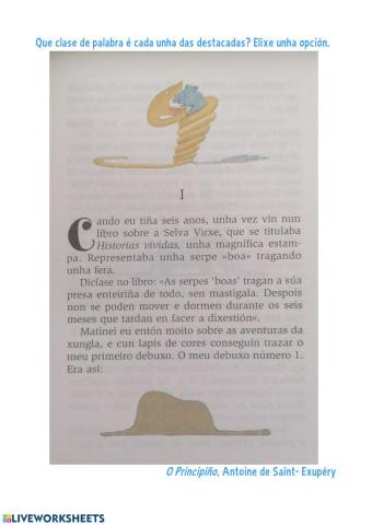 Clases de palabras. O Principiño.