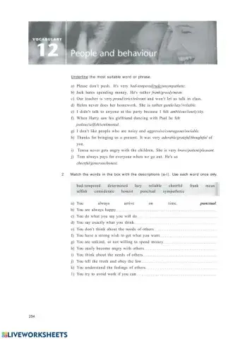 Personality vocabulary