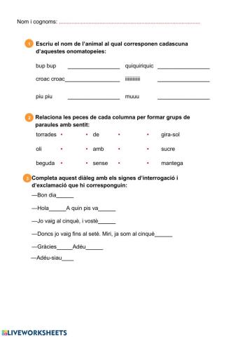 Onomatopeies, signes interrogació,noms comuns i propis i expressions