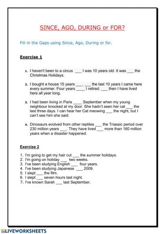 Since, for, during, ago