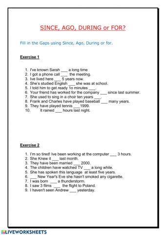 Since, for, during, ago