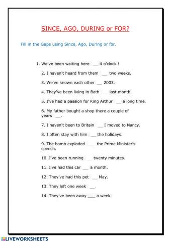 Since, for, during, ago