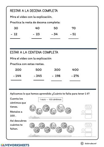 Restar a decenas y centenas completas