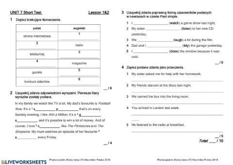 TV vocabulary- Past Simple